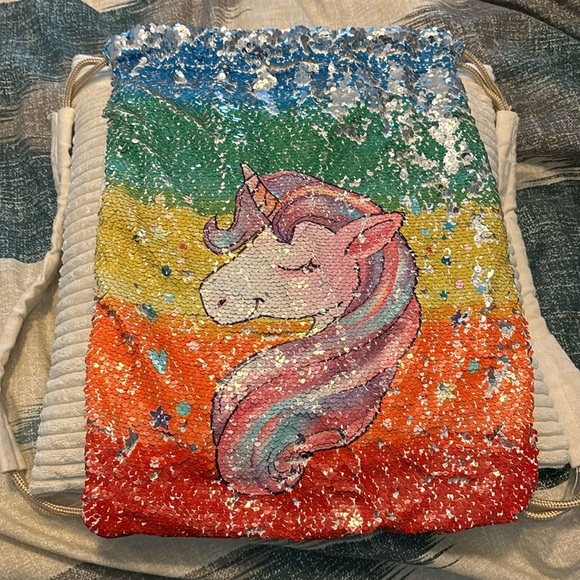 Other - Rainbow unicorn sequin drawstring bag